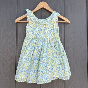 Tommy Bahama Girls Sz 3 Floral Dress Blue Yellow Bow at Back Lined Cotton Ditzy